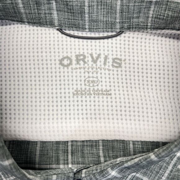 Orvis Button-Down Shirt Men’s 2XL Gray White Windowpane Plaid Short Sleeve - Picture 5 of 11